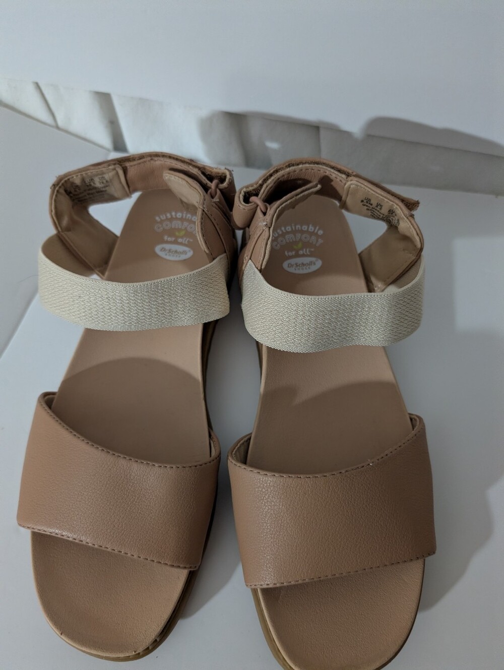 Dr. Scholl's Beige-Tan Strap Sandals with Cream Elastic